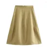 Skirts KEYANKETIAN Launch Women's Bright Effect Solid Skirt Stylish Simply Zipper High Waist A Line Mid-Calf MIDI Female