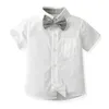 Top- en topkinderen Boy Gentleman Clothing Sets Toddler Kids Boys Suits Short Sleeve Bowtie ShirtsSuspenders Shorts Outfit 240328