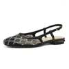 Casual Shoes Women's Spring/Summer Round Head äkta läder Sheepskin Low Heel Large Diamond Mesh Small Doft Headed Sandals