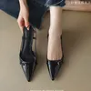 Casual Shoes Pointed Tip Lacquer Leather High Heels Women's 2024 Summer Baotou Sandals Back Space Low Heel Sparking With One Foot