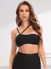 Kvinntankar Beaukey Black Super Mini Halter Bandage Sitted Crop Tops Bustier Asymmetrical Camis Vest High Street Lady