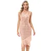 Urban Sexy Dresses BP Women Sequined 50s Sequin Party Dress Sleeveless V-Neck Tassel Decorat Wrap Hem Glitter Cocktail Wedding Guest YQ240330