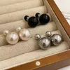 Boucles d'oreilles Double face pour femmes, grande et petite boule de perles, tempérament élégant, bijoux de fête, Banquet, cadeau