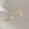 Stud Earrings 925 Sterling Silver Pearl Geometric For Women Girl Small Simple Vintage Design Jewelry Party Gift Drop