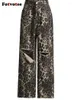 Jeans femininos fotvotee leopardo rasgado para mulheres retro calças de perna larga 2024 primavera verão oversized streetwear denim reto