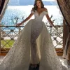 Abito da sposa a sirena con perline arabe con strascico staccabile con spalle scoperte Manica corta Abiti da sposa Applicazioni in pizzo 3D Abiti da sposa BC18476