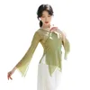 classical Dance Shirt Sexy V Neck Body Rhyme Transparent Gauze Dr Women Chinese Folk Dancer Performance Costume Lg Sleeve X2oB#