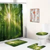 Tende da doccia Foresta Scenario naturale Tappetino da bagno Set Piante verdi Cascata Fiume Natura Paesaggio Tappeto da bagno Tenda Decorazione impermeabile