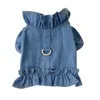 Dog Apparel Summer Denim Dress Harness Cute Bow Puppy Shirt Cat Jeans Vest Pet Clothes Outdoor Walking Chest Strap With D-Ring