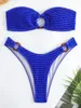 Ring Link Bandeau Bikini Kvinnor Brasilianska badkläder Kvinna Sexig baddräkt Solid Beachwear Bathers Bathing Swimming Swim Suit 240321