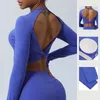 Camisas ativas sexy sem costas manga longa roupas de yoga estiramento ginásio treino topo feminino correndo secagem rápida roupas esportivas femininas volta cruz esportes