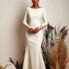 Exquisite Lace Appliqued Mermaid Wedding Dresses Elegant Satin Boho Garden Long Sleeves Women Bride Marriage Dress Sweep Train Simple Modern Bridal Gowns CL3436