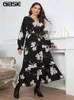 gibsie Plus Size Floral Print Surplice Neck Belted Maxi Dr Women Spring Fall Vacati Lg Sleeve Ruffle Hem A-Line Dres w1S2#