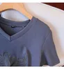 بالإضافة إلى الحجم L-4XL SWAN التطرز T Shirt Dr Short Sleeve V Neck Street Y2K DRES Summer Fi Robe Female Casual Clothing H0JN#