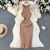 도시 섹시한 드레스 halter sleeveless 분할 기본 탄성 니트 바디콘 드레스 프랑스 세련