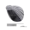 Beanie/Skull Caps 2022 New Fashion Head Scarf Elegant Sier Turban For Women Muslim Hijab Scarves Soild Color Ladies Beanies Dhgarden DHZ1W