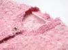 3002 2024 Primavera Estate Milano Runway Cappotto Giacche Manica lunga Girocollo Rosa Tweed Bottone di alta qualità Moda Abbigliamento donna Yl