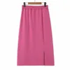2023 Autumn Good Quality Clothes Women's Skirts Plus Size Design Casual Pink Slit Elastic High Waisted Calf Length Bottoms Curve 915n#