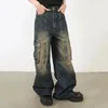 Jeans pour hommes Hommes Vintage Baggy Bleu Lâche Droite Denim Pantalon Multi Poche Rétro Pantalon Mâle