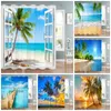 Duschgardiner Tropiska Ocean Beach Curtain Sunset Seaside Palm Tree Hawaii Nature Scenery Home Fabric Bad Badrum deco