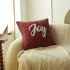 Pillow Decoration Christmas 2024 Cover Plaid Cotton Letter Embroidery Throw For Living Room Party Home Decor