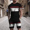 Survêtements pour hommes T-shirt d'été Ensemble pour hommes rayé T-shirt imprimé 3D Short à manches courtes 2 pièces surdimensionnées Casual Beach Sport Man Costume