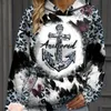 Anchor Leopard Print Kangaroo Pocket Hoodie Casual LG Sleeve Hoodies Sweatshirt Women's Clothing Plus Size Hooded Pullover Q7YC#