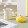 Tazas Taza creativa en forma de helado con tapa Taza linda de cerámica Mango de amor Leche Taza de té Apuesto