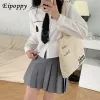 Costume de style preppy d'été, chemise à cravate blanche, uniforme scolaire de style coréen pour femmes, jupe plissée, costume 76s3 #