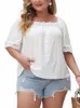 Gibsie białe kwadratowe szyi w rozmiarze Półkoszki Koszulki Kobiety Summer Dlen Out Lace Casual Loose Woman Bluzki i topy 2024 28gh#