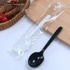 Disposable Flatware 100PCS Plastic Spoon Round Head Dessert Ice Cream Soup Kitchen Accessories Black Portable Thickened Tableware