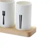 Kitchen Storage Cutlery Utensil Holder Dinnerware Rack Tableware Silverware Tube With Wood Base Chopsticks Bamboo