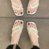 Slippers Fashion Pearl Flip Flops For Women Beaded Flats Clip Toe 2024 Summer Square Slides Cozy Zapatos De Mujer