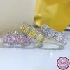 Cluster-Ringe 925 Silber funkelnd 5 5 mm quadratisch gelb rosa weiß High Carbon Diamant-Ring Damen Party Boutique Schmuck Großhandel