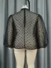 Kvinnors svarta tyllblusar Polka Dot Ruffles High Neck Topps Shirt Lanter Sleeve Pullover Se genom Summer Clubwear Plus Size 74Vl#