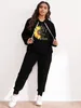 finjani Plus Size Women Suit Set Sunfr & Slogan Graphic Drawstring Thermal Lined Hoodie Casual Clothing For Autumn New c8GN#