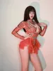 pink Bodysuits For Women Rhineste Lg Sleeve Mesh Jumpsuits 2024 One Size Dance Stage Wear Drag Queen Outfit U6Tb#