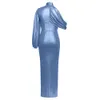 Klänning2024 sommar ny mode enkel en sned axel bubbla ärmar lång smal fit klänning 366616