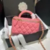 7A Qualità Con specchio Borsa da donna Borsa per trucco Borsa per trucco in pelle di pecora di alta qualità Maniglia a reticolo diamantata Vanity Box Tote Borse a tracolla Cosmetici