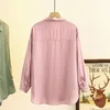 plus Size Women Shirt Casual Style Solid Color Bamboo Ray Lapel Blouses Early Spring Autumn Loose Tops x7Nv#
