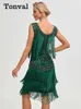Urban Sexy sukienki Tonval cekin i fringe tańczące impreza klapa 1920. Kobiety sukienka bez rękawów 2024 Letni wieczór Prom Vintage Short YQ240330