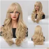 Synthetic Wigs Middle Long Wavy Wig Dark Brown With Bangs For Women Cosplay Lolita Daily Party Fake Hair Heat Resistant Fibre Drop Del Ot0Rr