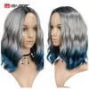 Peruker wignee ombre grå till blå syntetiska peruker mellersta del för kvinnor glueless wavy cosplay daglig värmebeständig naturligt kort hår