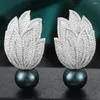 Boucles d'oreilles Godki luxe à la mode feuille grande boucle d'oreille pour les femmes fête Imitation perle cubique zircone haute bijoux dépendance livraison directe Ot4Gb