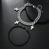 Charm Bracelets Hip Hop Black And White Double Layer Wear Cross Men's Cuban Bracelet Ot Personality Simple Hand Kpop Jewelry