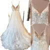 Correos de espagueti Boda de encaje vintage DR With V Skinline Bride Dr Tulle Beach Vestido de novia Trouwjurk Lakshmigown 28ag#