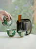 Teaware Sets Pure Hand-painted Summer Ceramic Travel Tea Set Chinese Borneol Glaze Outdoor Portable Glass Quick Cup