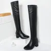 Boots Classic Thigh High Boots Women Autumn Winter Square Middle Heel Over The Knee Boots Balck White Shoes Woman Plus Size 45 WSH3699