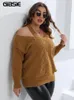 Gibsie Plus Size Drop Schouder Uitgesneden V-hals Trui Vrouwen 2023 Herfst Winter Casual Zwart Grijs Dames Gebreide Jumper Truien N25H #