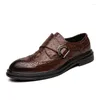 Sapatos de vestido homem clássico negócios brogue carreira formal apontou toe lace up única fivela festa de escritório couro de casamento